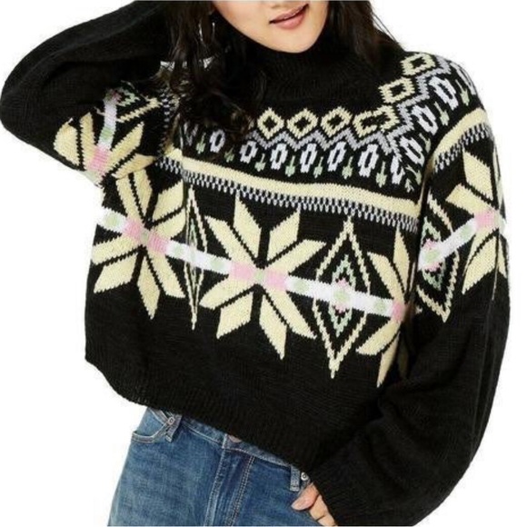 Planet Gold Mock Neck Cropped Sweater - Picture 2 of 4